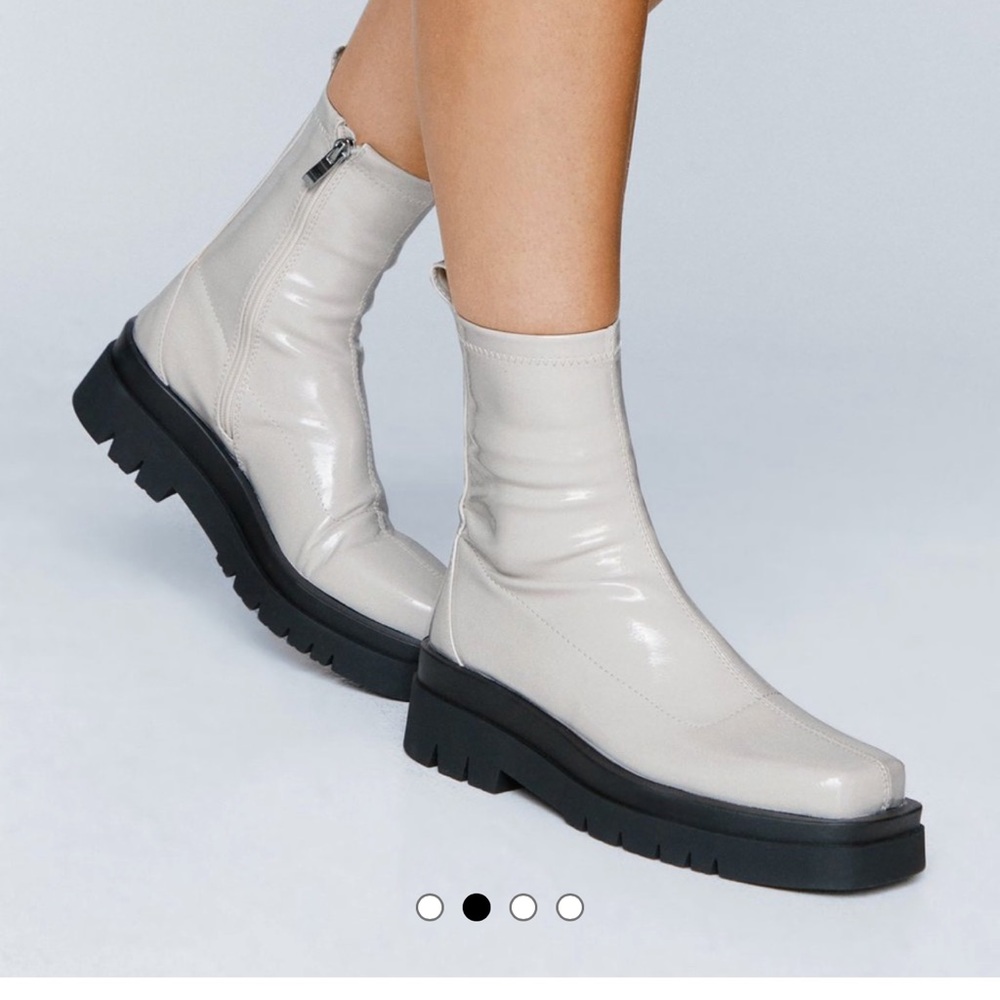 Square Toe Patent Ankle Sock Boots